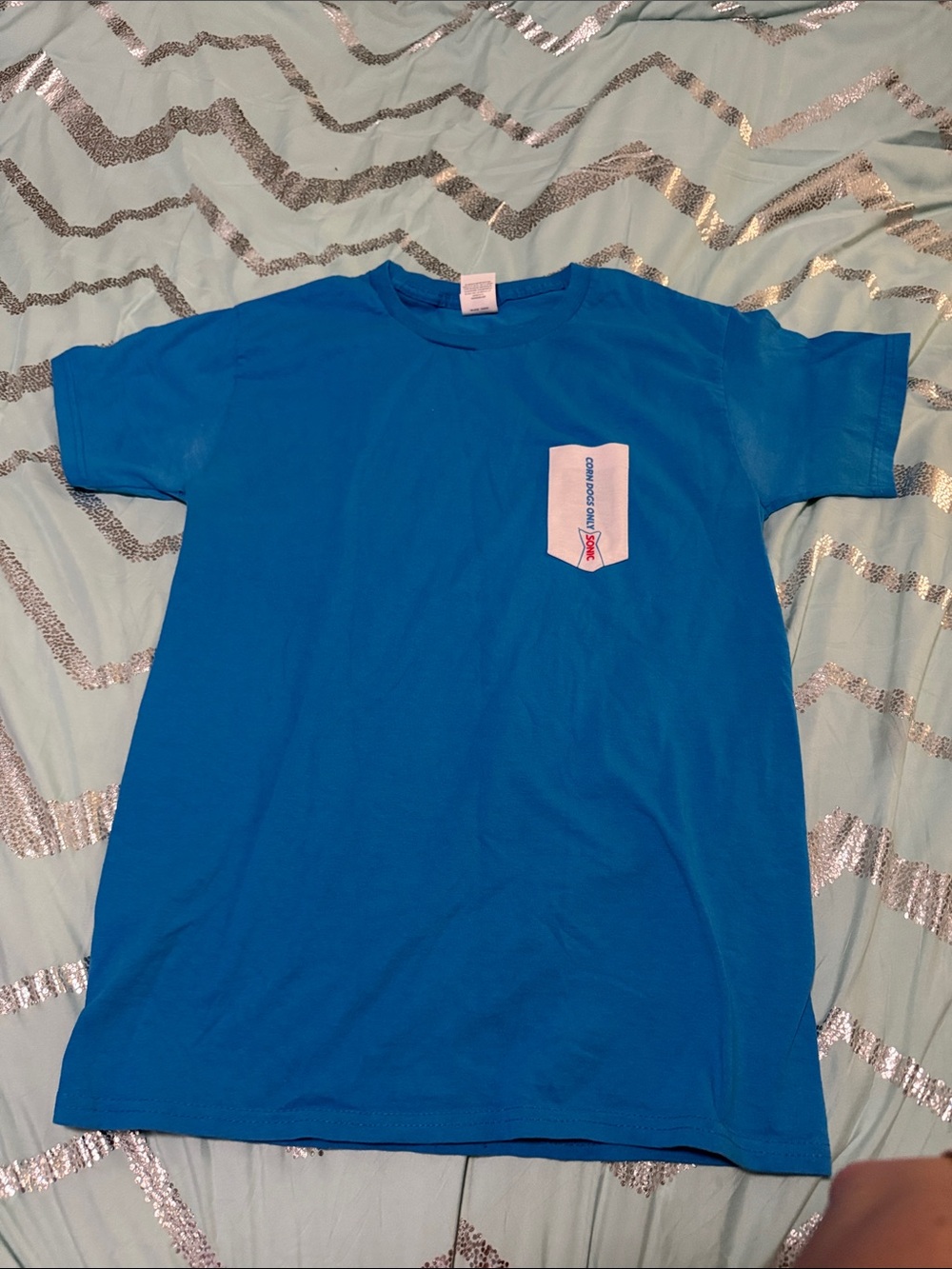 Sonic Bright Blue Short Sleeve Tee with White Pocket Accent